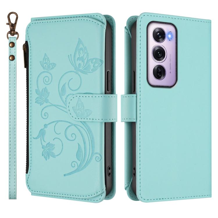 For OPPO Reno12 Pro 5G Global Butterfly Love Flower Multi-card Zipper Wallet Leather Phone Case