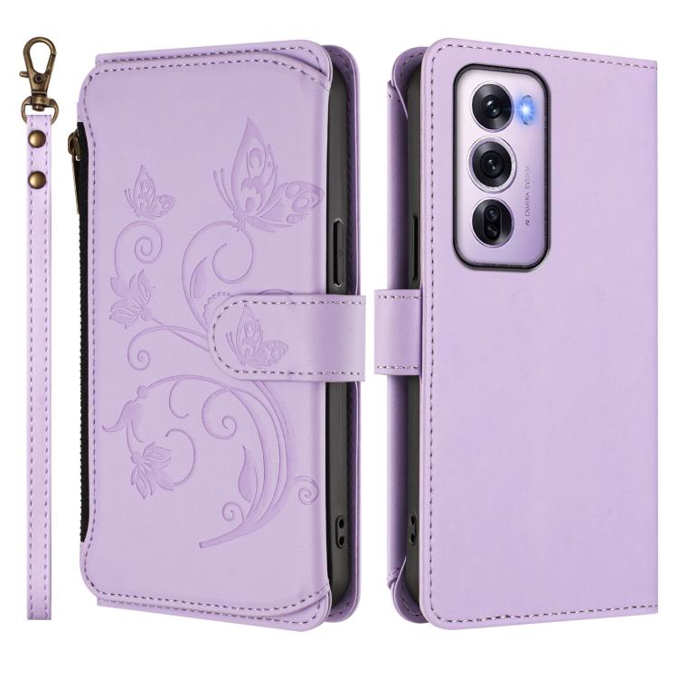 For OPPO Reno12 Pro 5G Global Butterfly Love Flower Multi-card Zipper Wallet Leather Phone Case