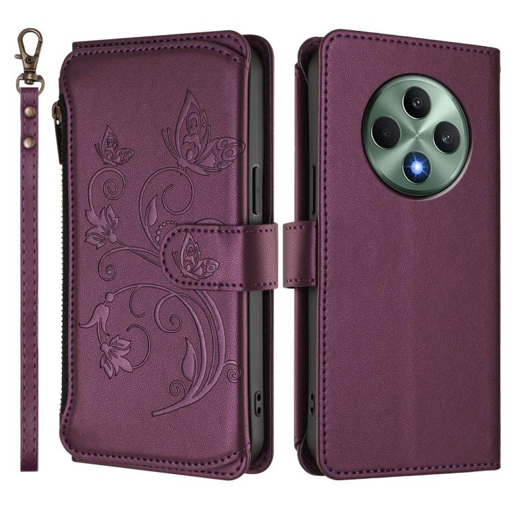 For OPPO Reno12 F 5G / 4G Butterfly Love Flower Multi-card Zipper Wallet Leather Phone Case