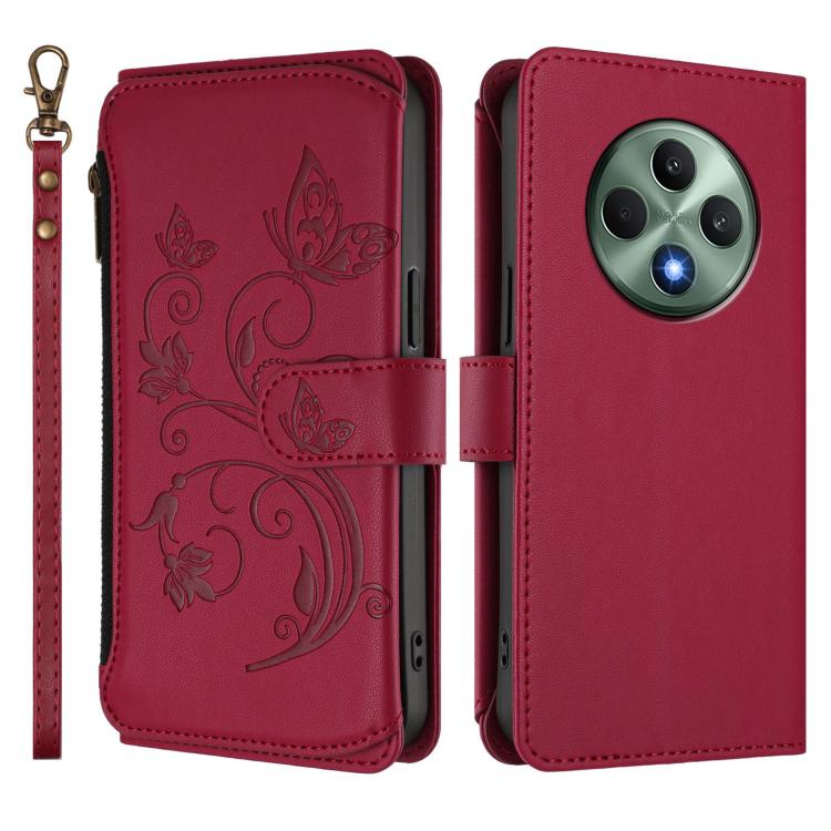 For OPPO Reno12 F 5G / 4G Butterfly Love Flower Multi-card Zipper Wallet Leather Phone Case