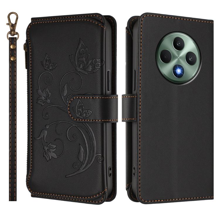 For OPPO Reno12 F 5G / 4G Butterfly Love Flower Multi-card Zipper Wallet Leather Phone Case