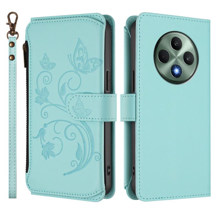 For OPPO Reno12 F 5G / 4G Butterfly Love Flower Multi-card Zipper Wallet Leather Phone Case