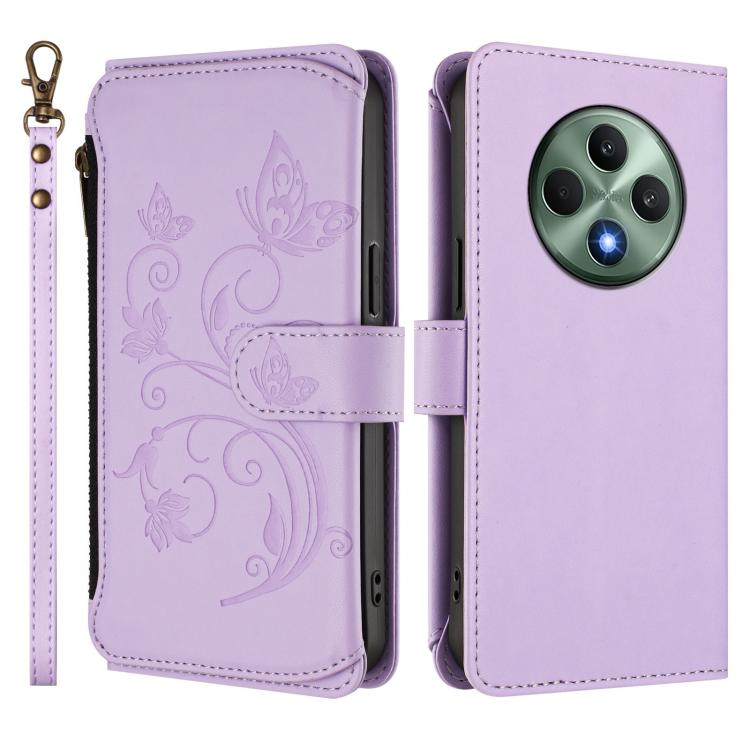 For OPPO Reno12 F 5G / 4G Butterfly Love Flower Multi-card Zipper Wallet Leather Phone Case