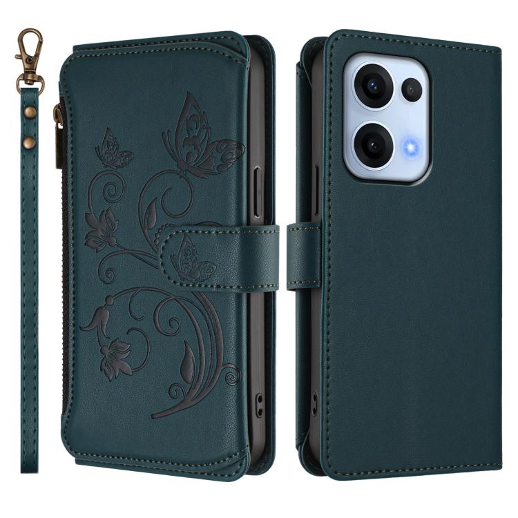 For OPPO Reno13 5G Global Butterfly Love Flower Multi-card Zipper Wallet Leather Phone Case