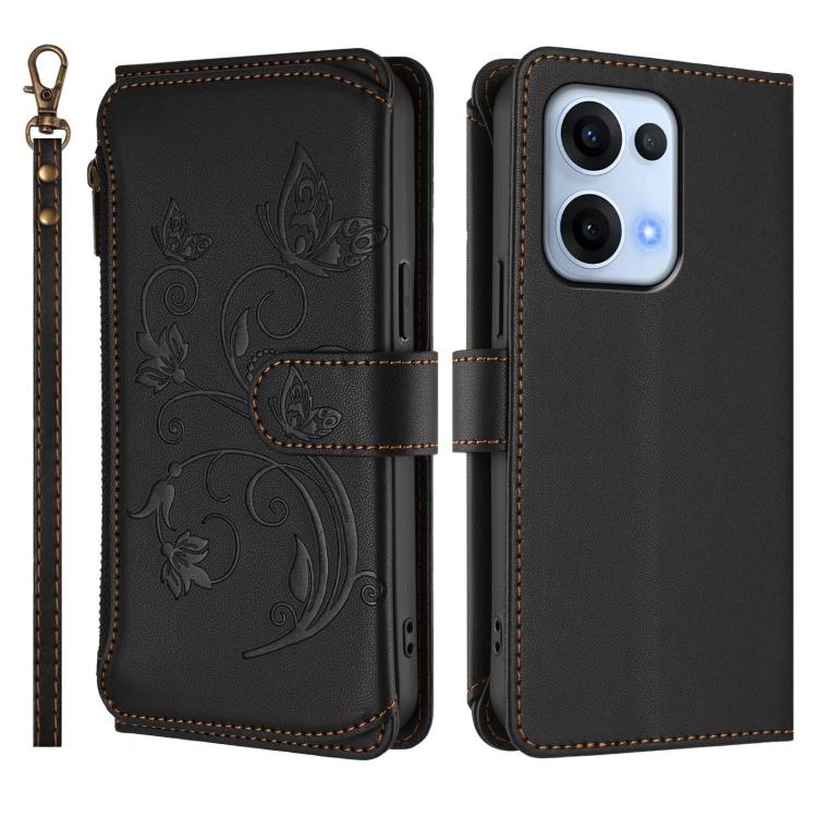 For OPPO Reno13 5G Global Butterfly Love Flower Multi-card Zipper Wallet Leather Phone Case