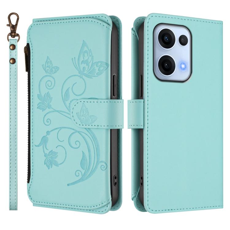 For OPPO Reno13 5G Global Butterfly Love Flower Multi-card Zipper Wallet Leather Phone Case