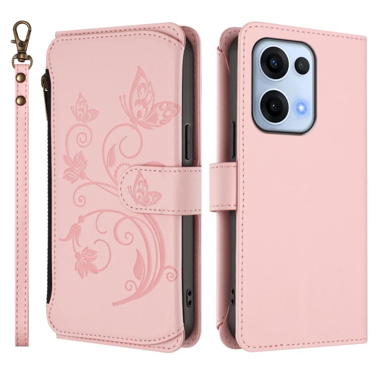 For OPPO Reno13 5G Global Butterfly Love Flower Multi-card Zipper Wallet Leather Phone Case