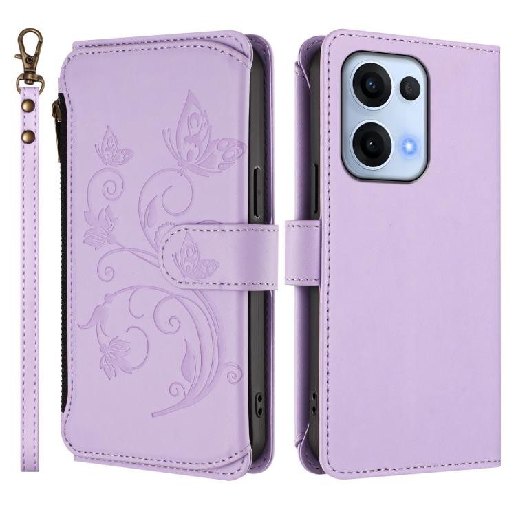 For OPPO Reno13 5G Global Butterfly Love Flower Multi-card Zipper Wallet Leather Phone Case