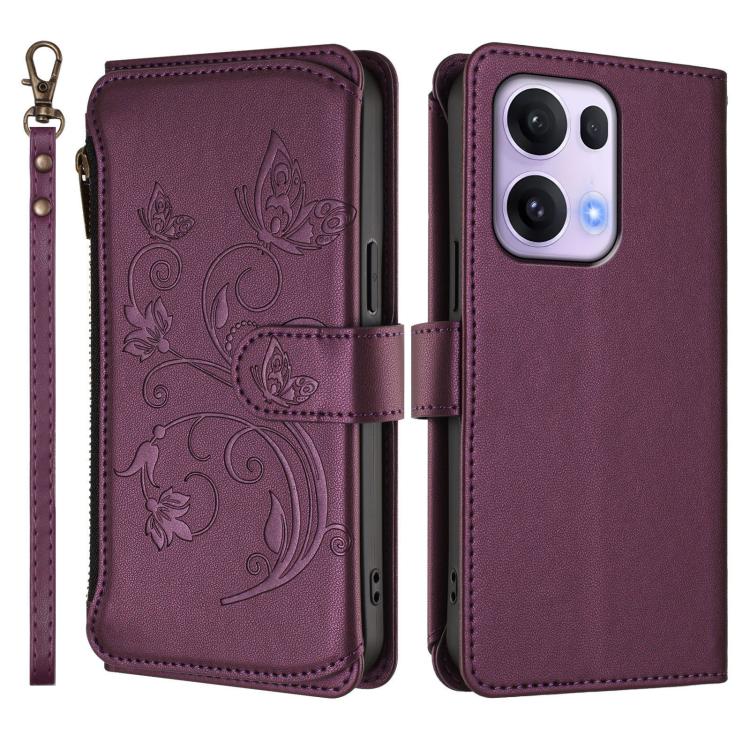 For OPPO Reno13 Pro 5G Global Butterfly Love Flower Multi-card Zipper Wallet Leather Phone Case