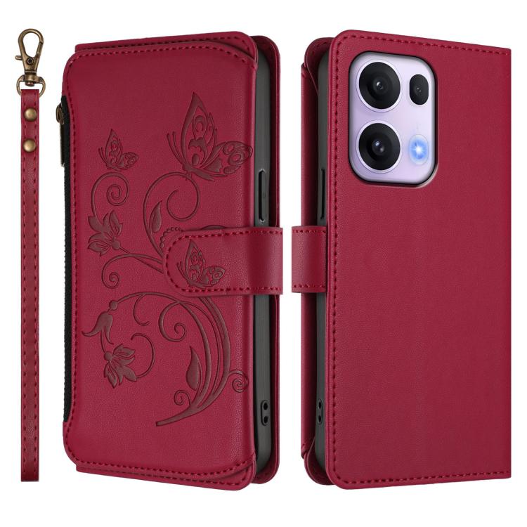 For OPPO Reno13 Pro 5G Global Butterfly Love Flower Multi-card Zipper Wallet Leather Phone Case