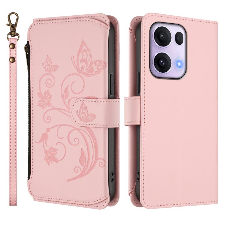 For OPPO Reno13 Pro 5G Global Butterfly Love Flower Multi-card Zipper Wallet Leather Phone Case