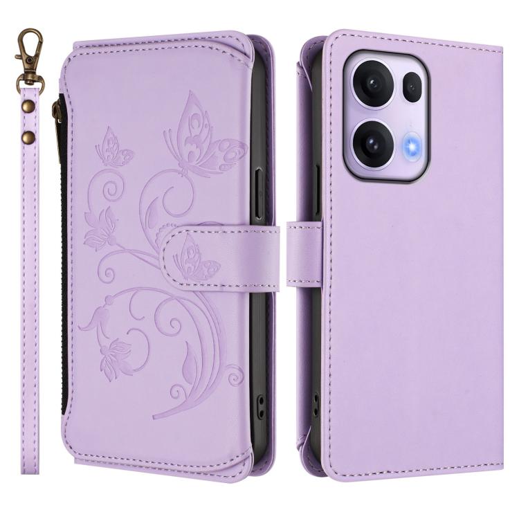 For OPPO Reno13 Pro 5G Global Butterfly Love Flower Multi-card Zipper Wallet Leather Phone Case