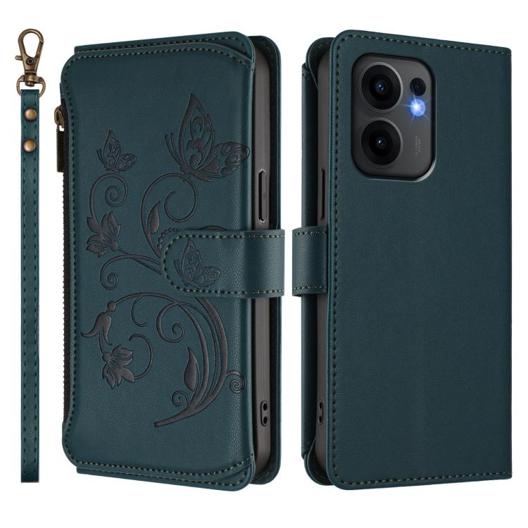 For OPPO Reno13 F 5G Global / 4G India Butterfly Love Flower Multi-card Zipper Wallet Leather Phone Case