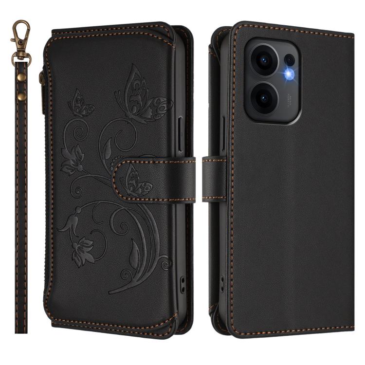 For OPPO Reno13 F 5G Global / 4G India Butterfly Love Flower Multi-card Zipper Wallet Leather Phone Case