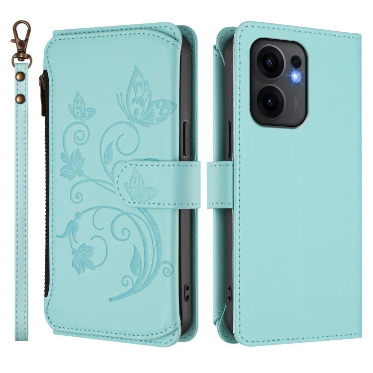 For OPPO Reno13 F 5G Global / 4G India Butterfly Love Flower Multi-card Zipper Wallet Leather Phone Case