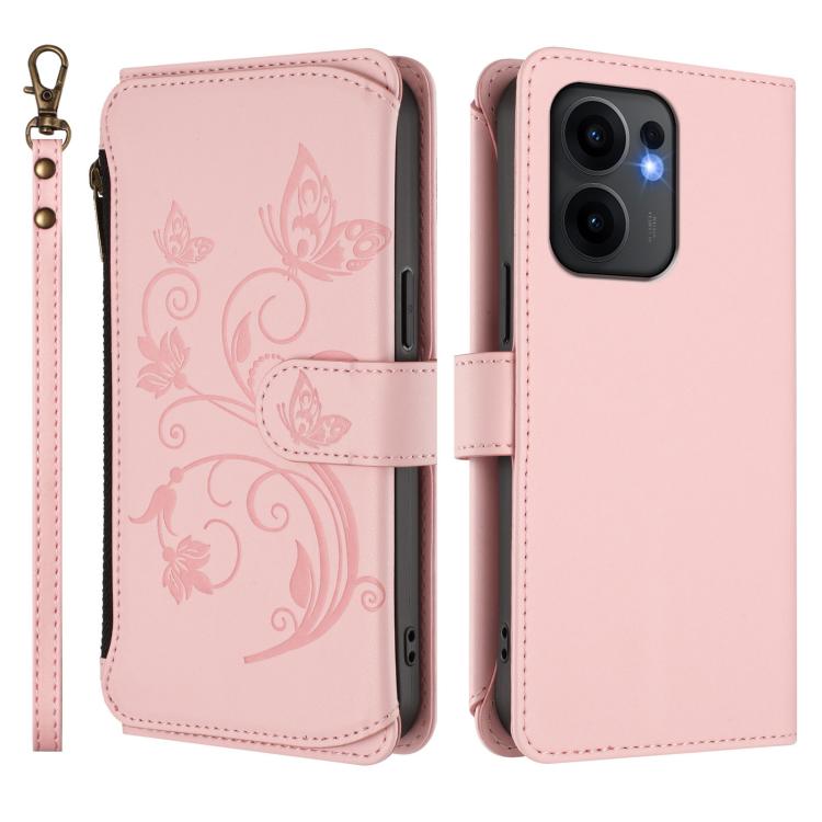 For OPPO Reno13 F 5G Global / 4G India Butterfly Love Flower Multi-card Zipper Wallet Leather Phone Case