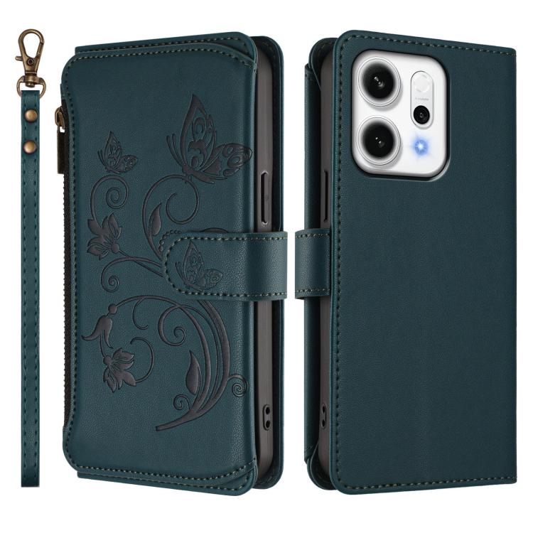 For OPPO Reno14 Pro 5G Butterfly Love Flower Multi-card Zipper Wallet Leather Phone Case