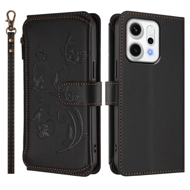 For OPPO Reno14 Pro 5G Butterfly Love Flower Multi-card Zipper Wallet Leather Phone Case