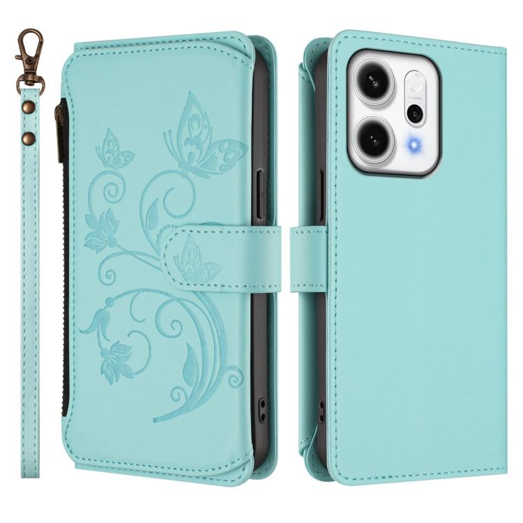 For OPPO Reno14 Pro 5G Butterfly Love Flower Multi-card Zipper Wallet Leather Phone Case