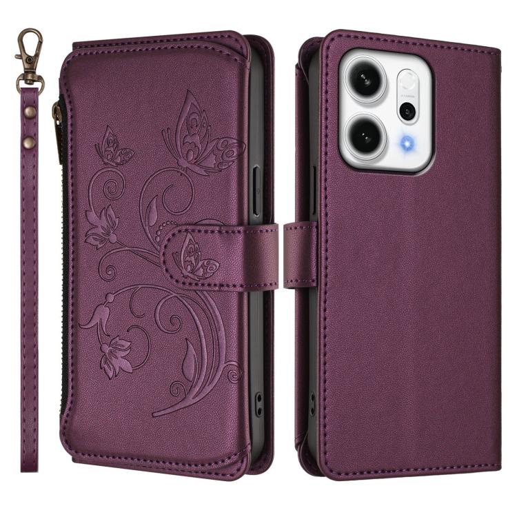 For OPPO Reno14 F 5G / Reno14 5G Butterfly Love Flower Multi-card Zipper Wallet Leather Phone Case