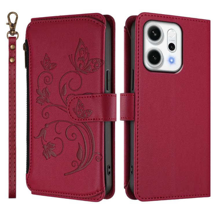 For OPPO Reno14 F 5G / Reno14 5G Butterfly Love Flower Multi-card Zipper Wallet Leather Phone Case