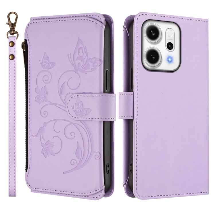 For OPPO Reno14 F 5G / Reno14 5G Butterfly Love Flower Multi-card Zipper Wallet Leather Phone Case