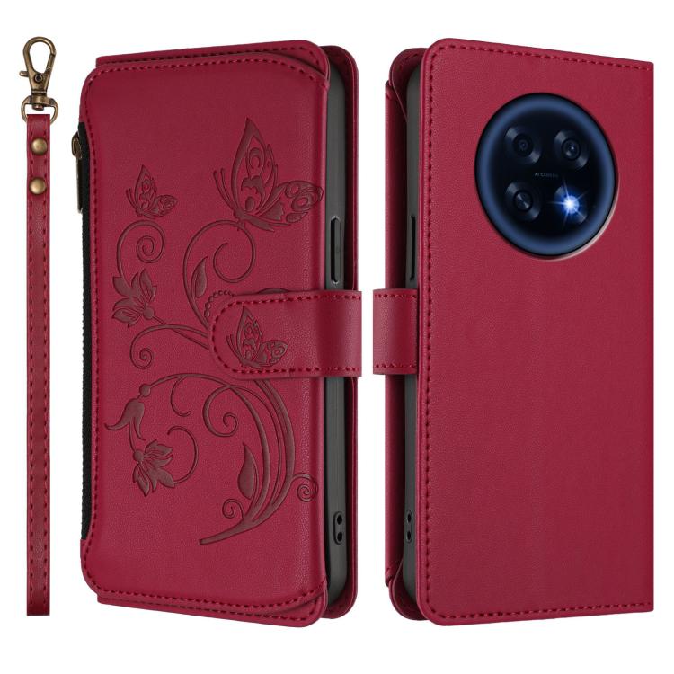 For OPPO A6 GT 5G Butterfly Love Flower Multi-card Zipper Wallet Leather Phone Case
