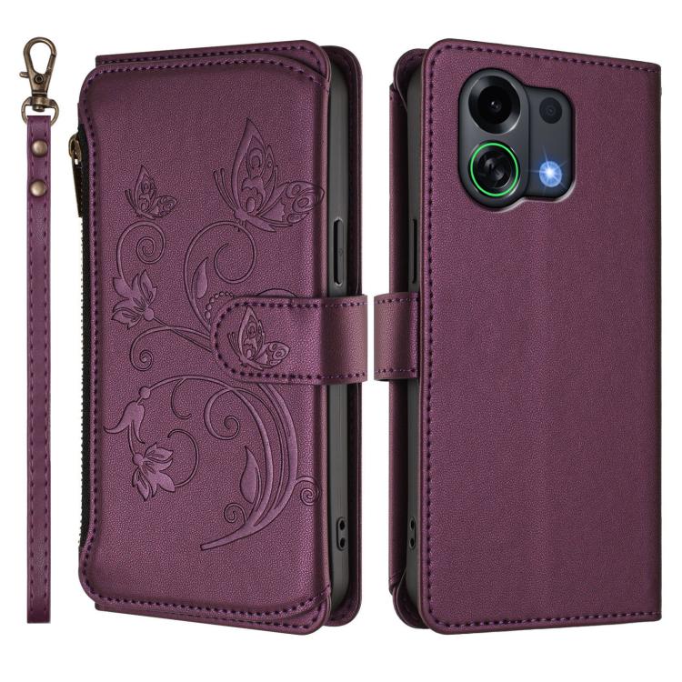 For OPPO K13 Turbo / K13 Turbo Pro 5G Butterfly Love Flower Multi-card Zipper Wallet Leather Phone Case