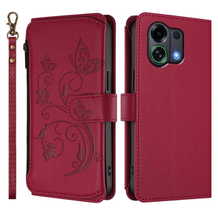 For OPPO K13 Turbo / K13 Turbo Pro 5G Butterfly Love Flower Multi-card Zipper Wallet Leather Phone Case