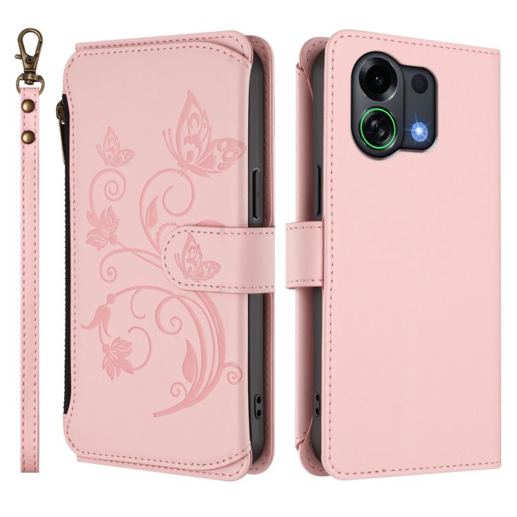 For OPPO K13 Turbo / K13 Turbo Pro 5G Butterfly Love Flower Multi-card Zipper Wallet Leather Phone Case