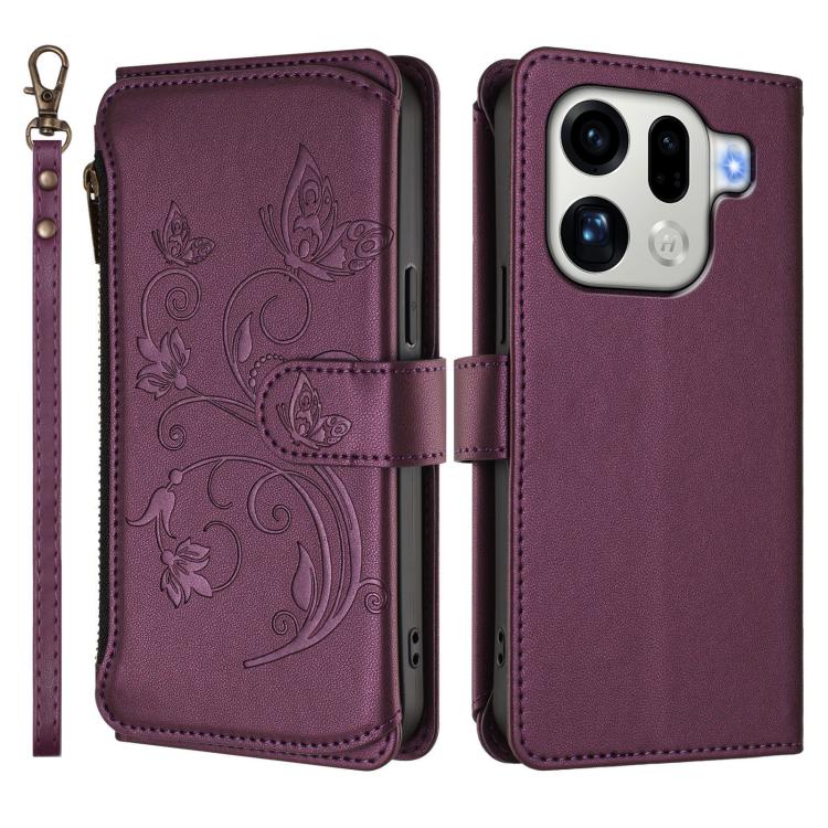 For OPPO Find X9 Pro Butterfly Love Flower Multi-card Zipper Wallet Leather Phone Case