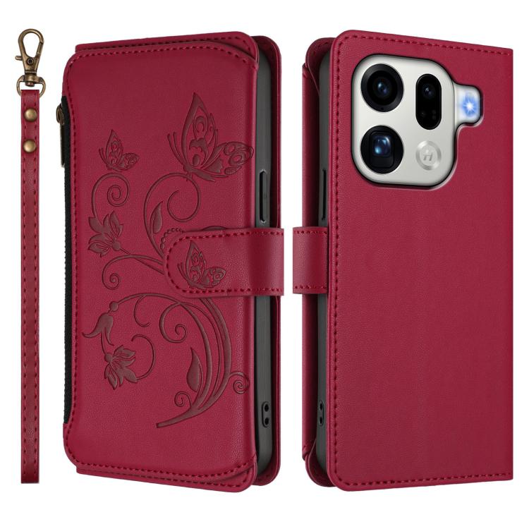 For OPPO Find X9 Pro Butterfly Love Flower Multi-card Zipper Wallet Leather Phone Case