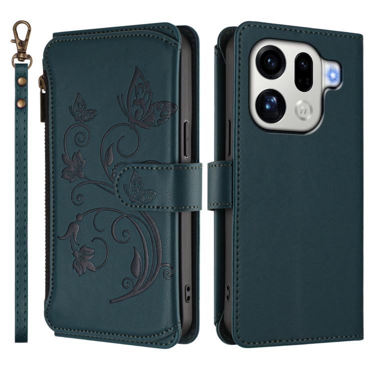For OPPO Find X9 Pro Butterfly Love Flower Multi-card Zipper Wallet Leather Phone Case