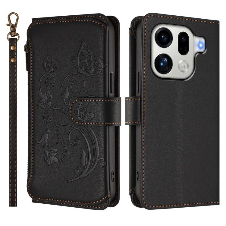 For OPPO Find X9 Pro Butterfly Love Flower Multi-card Zipper Wallet Leather Phone Case