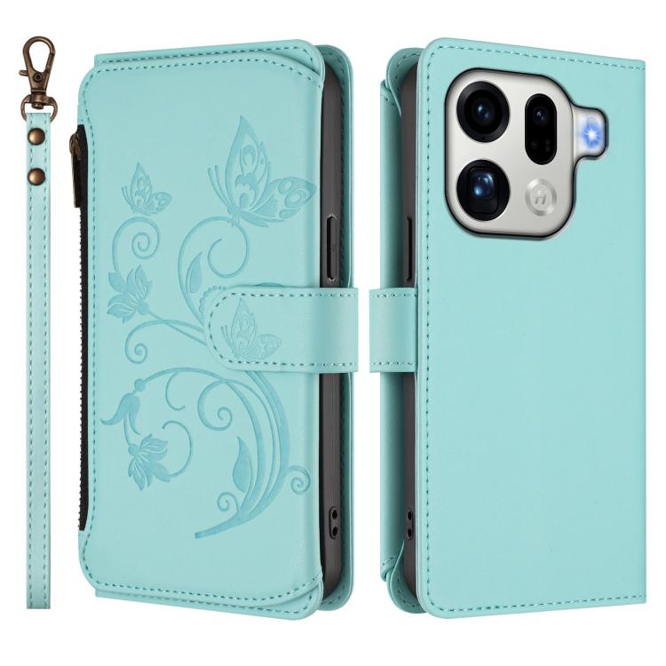 For OPPO Find X9 Pro Butterfly Love Flower Multi-card Zipper Wallet Leather Phone Case