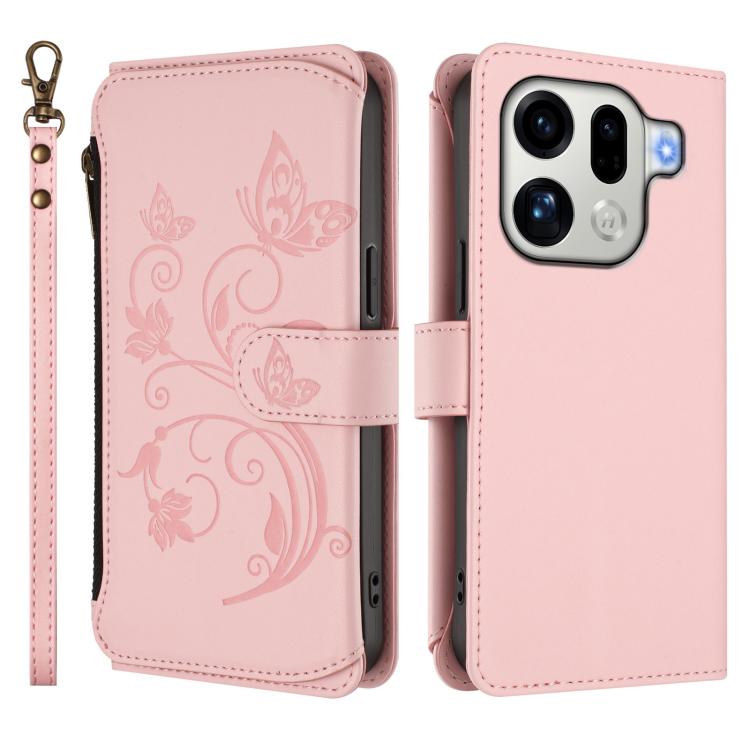 For OPPO Find X9 Pro Butterfly Love Flower Multi-card Zipper Wallet Leather Phone Case