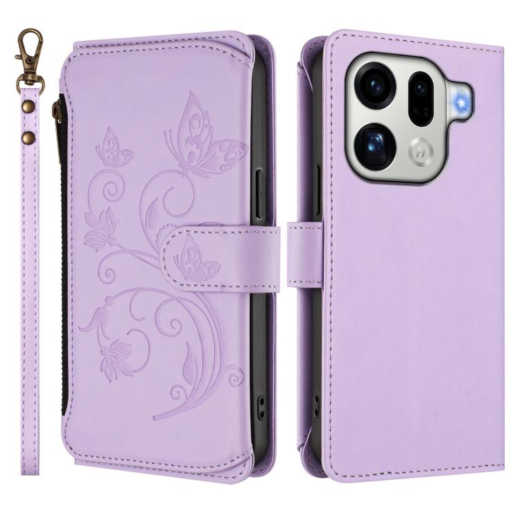 For OPPO Find X9 Pro Butterfly Love Flower Multi-card Zipper Wallet Leather Phone Case