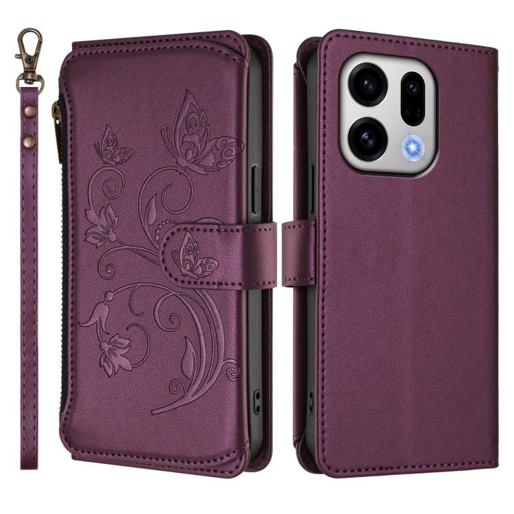 For OPPO Find X9 Butterfly Love Flower Multi-card Zipper Wallet Leather Phone Case