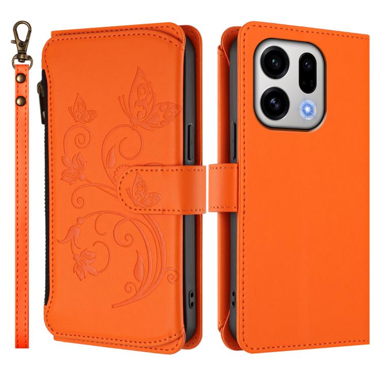 For OPPO Find X9 Butterfly Love Flower Multi-card Zipper Wallet Leather Phone Case