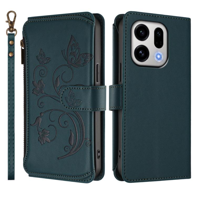For OPPO Find X9 Butterfly Love Flower Multi-card Zipper Wallet Leather Phone Case