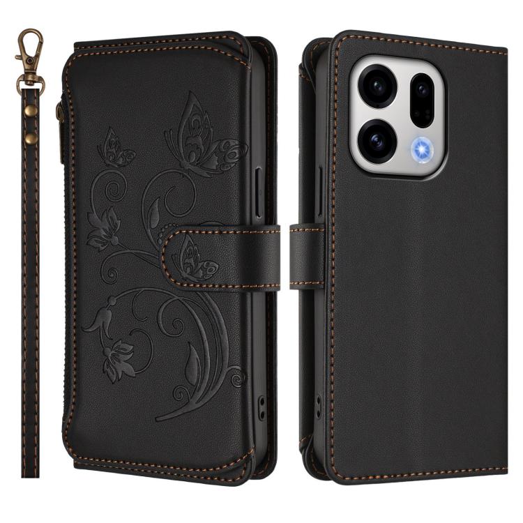 For OPPO Find X9 Butterfly Love Flower Multi-card Zipper Wallet Leather Phone Case