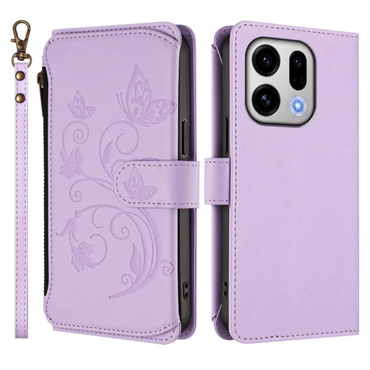 For OPPO Find X9 Butterfly Love Flower Multi-card Zipper Wallet Leather Phone Case