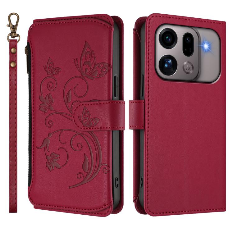 For OPPO Find X9s Pro 5G Butterfly Love Flower Multi-card Zipper Wallet Leather Phone Case
