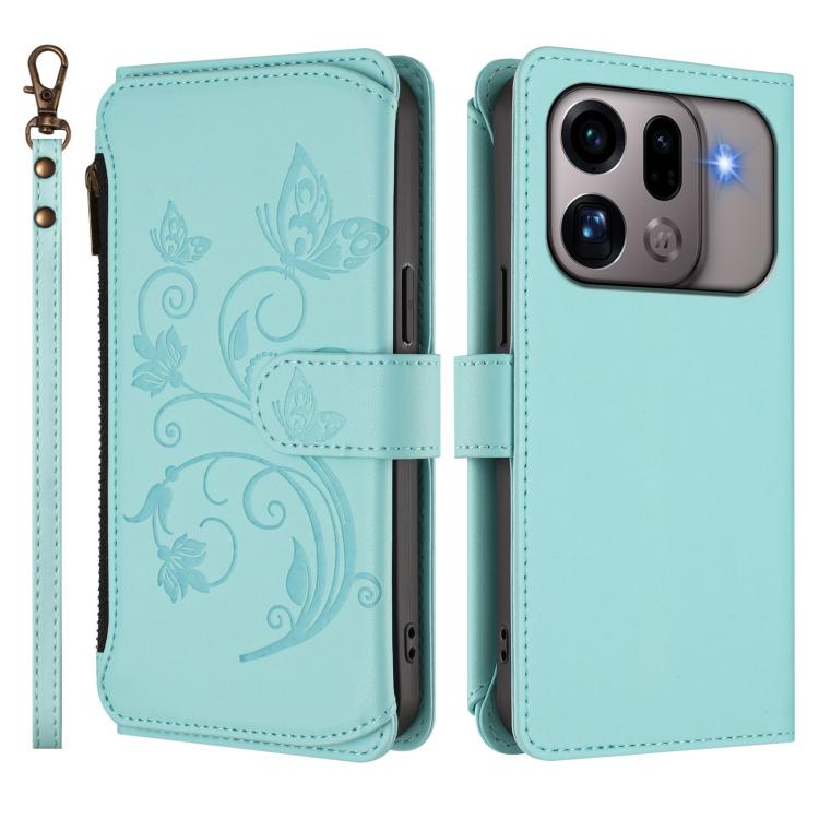 For OPPO Find X9s Pro 5G Butterfly Love Flower Multi-card Zipper Wallet Leather Phone Case