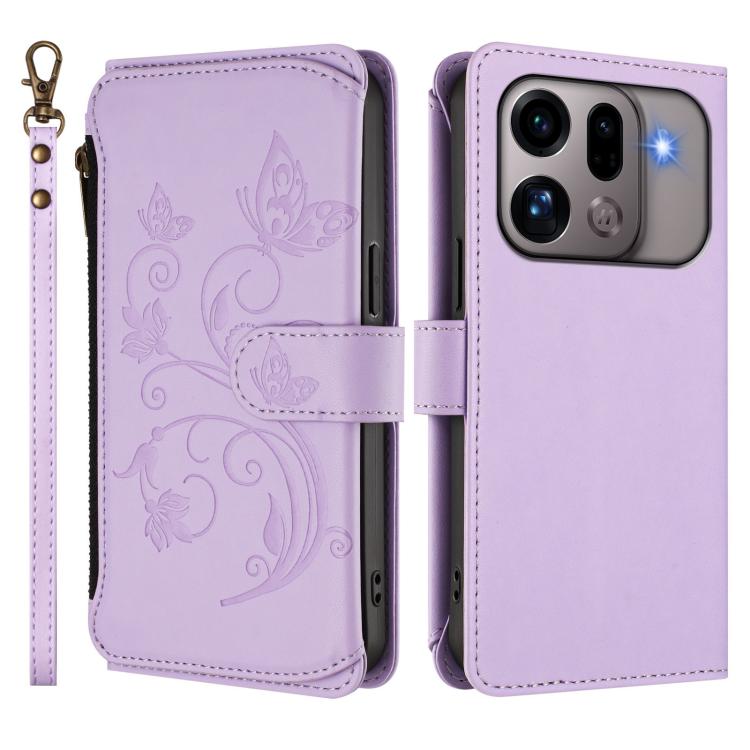 For OPPO Find X9s Pro 5G Butterfly Love Flower Multi-card Zipper Wallet Leather Phone Case