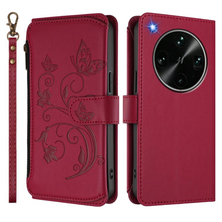 For OPPO Find X9 Ultra Butterfly Love Flower Multi-card Zipper Wallet Leather Phone Case