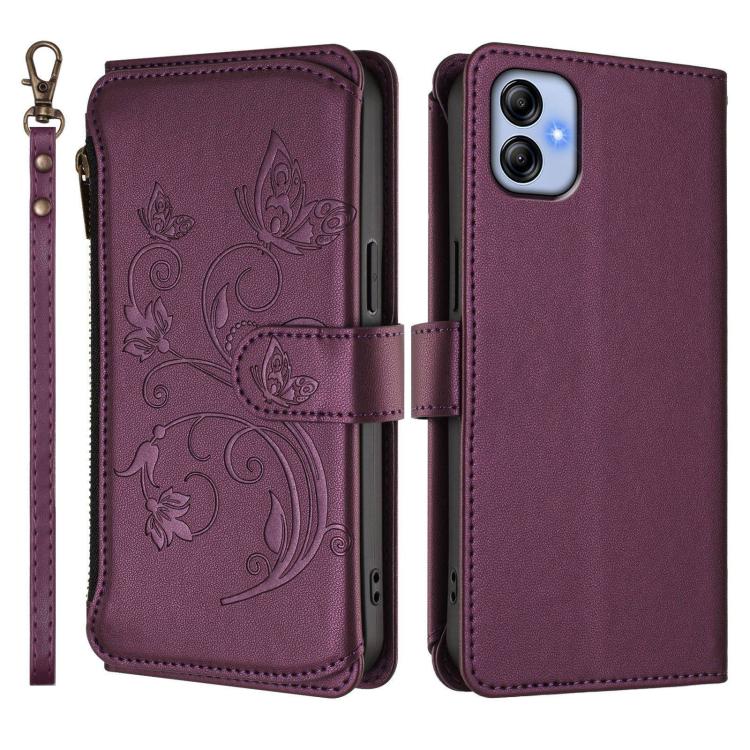 For Samsung Galaxy A04e 4G / M04 4G Butterfly Love Flower Multi-card Zipper Wallet Leather Phone Case