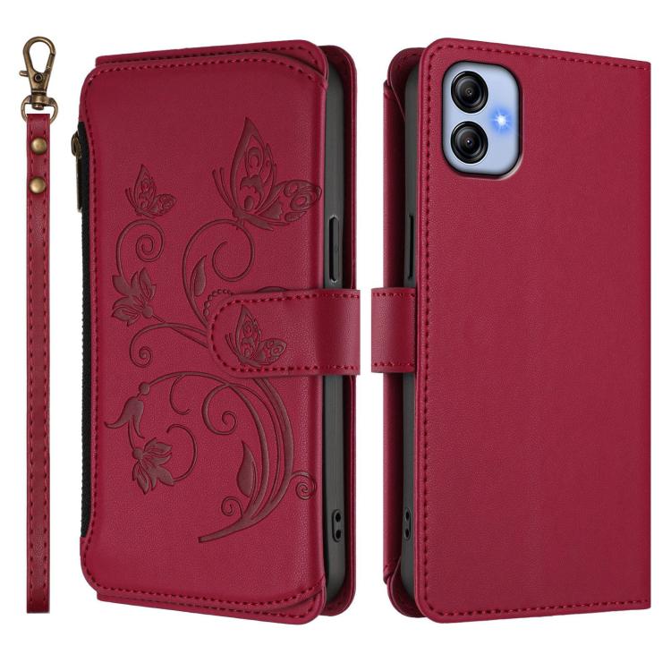For Samsung Galaxy A04e 4G / M04 4G Butterfly Love Flower Multi-card Zipper Wallet Leather Phone Case