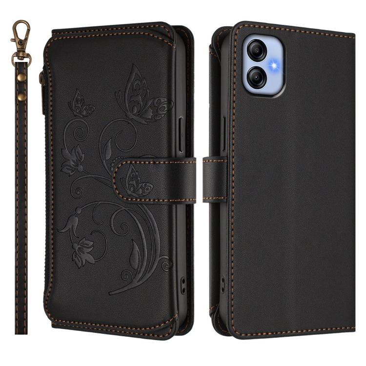 For Samsung Galaxy A04e 4G / M04 4G Butterfly Love Flower Multi-card Zipper Wallet Leather Phone Case
