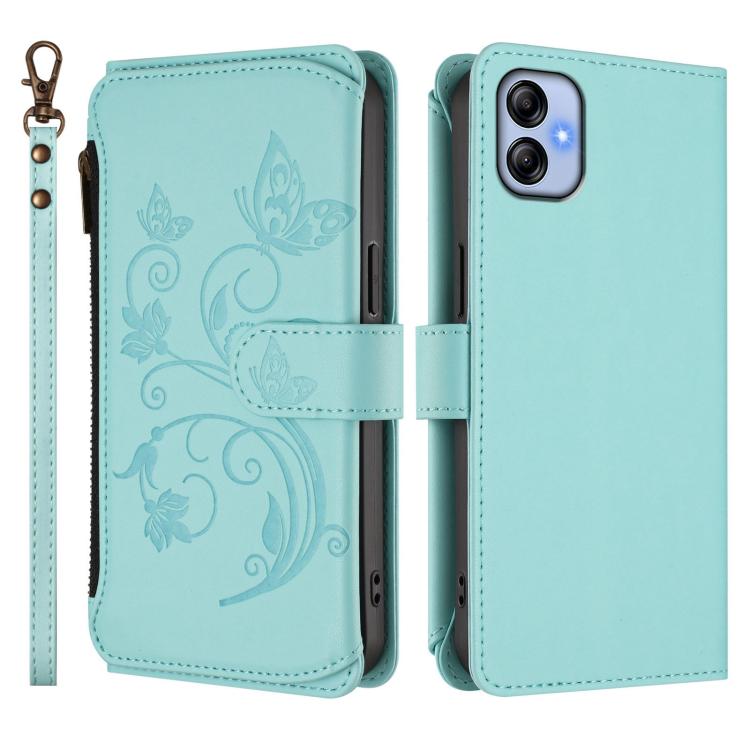 For Samsung Galaxy A04e 4G / M04 4G Butterfly Love Flower Multi-card Zipper Wallet Leather Phone Case